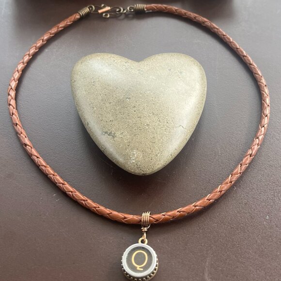Braided Leather Necklace, Vintage Typewriter Key, Womens Mens Layering Necklace